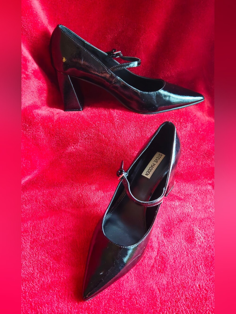 Steve Madden Arlee Mary Jane Black Patent Pointed Toe Block Heel Pumps - Size 9M